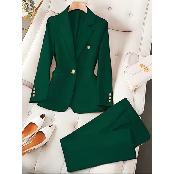 NWT ~ Set/2 Lined Green Blazer Jacket & Pant Suit ~ Women's Size SMALL - Picture 1 of 5